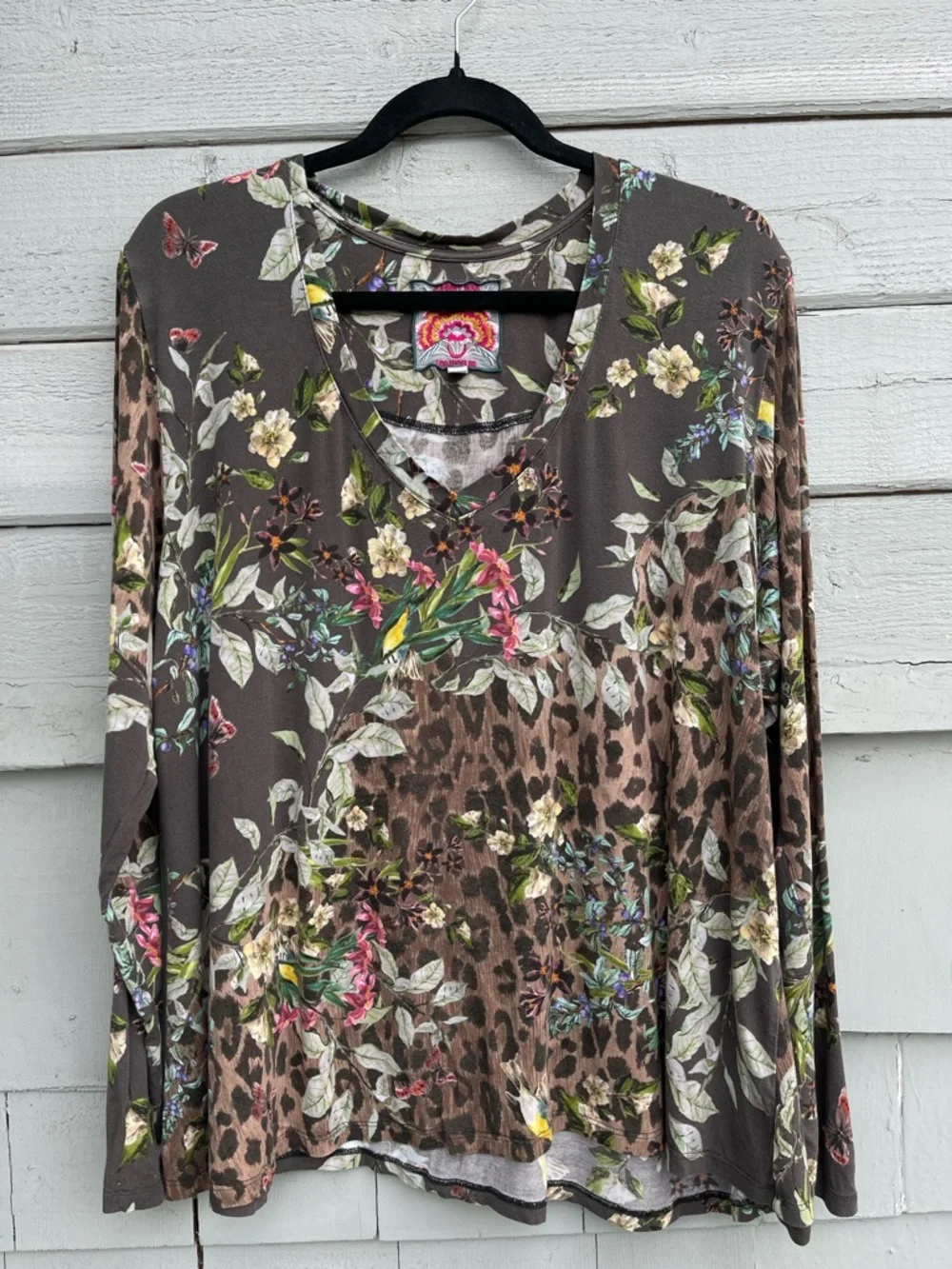 Johnny Was Ash Bird Floral Print Top Size L - Picture 10 of 16